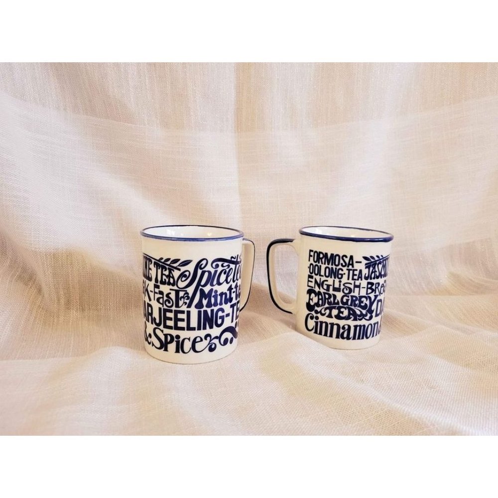 Vintage Tea Variety Print Typography Mugs